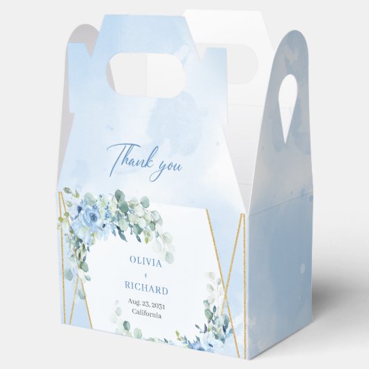 Ballotins Bleu rustique bleu Floral cadre or eucalyptus (Ouvert)