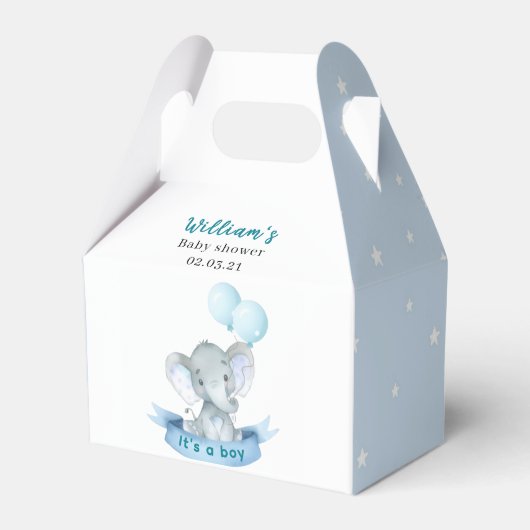 Ballotins Blue Elephant Boy Baby Shower Favor Box (Verso)