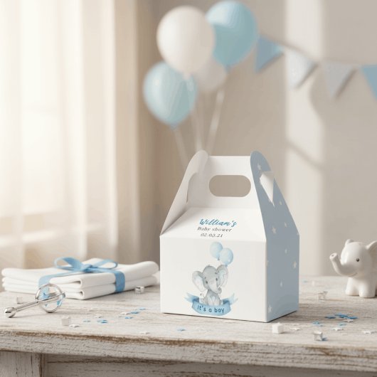 Ballotins Blue Elephant Boy Baby Shower Favor Box