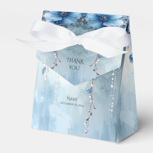 Ballotins Blue Flowers and Pearls Favor Box (Verso)