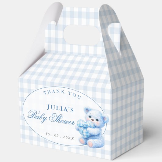 Ballotins Blue Gingham Teddy Bear Neutral Baby Shower (Recto)