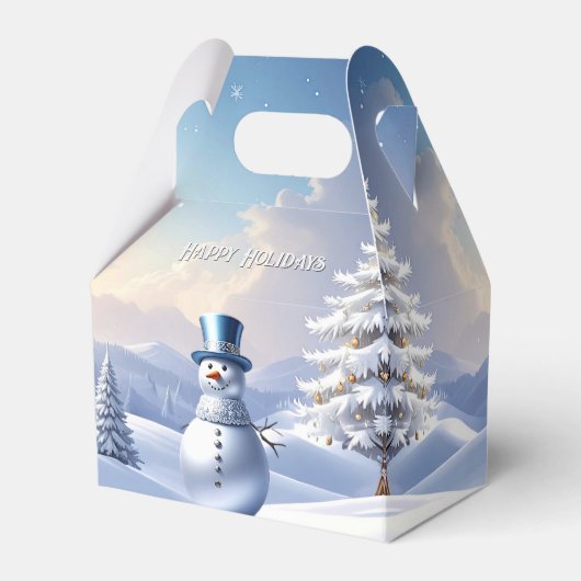 Ballotins Blue Hat Snowman Christmas Tree Holiday Favor Box (Verso)