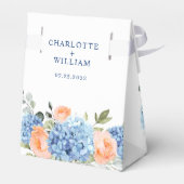 Ballotins Blue Hydrangea Blush Roses Eucalyptus Mariage cade (Arrière)