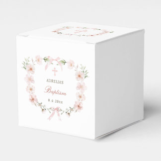 Ballotins Blush Pink Floral Frame Baptism Cube