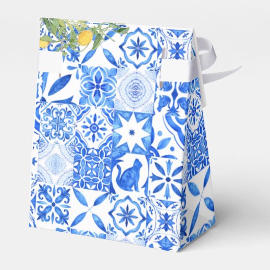 Ballotins Boho Bleu carreaux et citron Arch mariage Merci (Arrière)