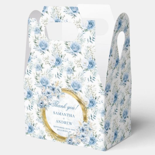 Ballotins Boho Classique Bleu Bleu Or Mariage Favor Box (Ouvert)