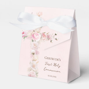 Ballotins boîte à dragées rose florale croix pour première c