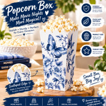 Boîte à Popcorn Papillon Floral Bleu – Élégante Bo