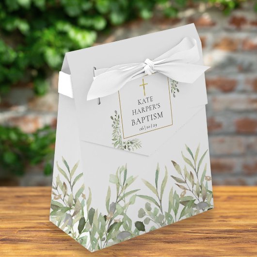 Ballotins Boîte de Baptême Élégante à Feuillage Vert