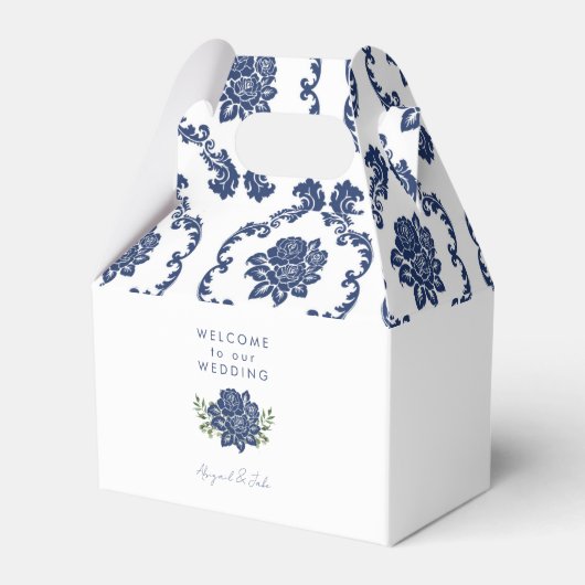 Ballotins Boîte de bienvenue de mariage en damas marine (Verso)