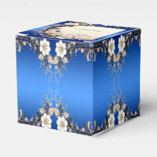 Ballotins Boîte de faveur à embellissement floral blanc bleu