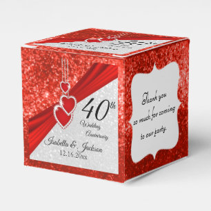 Ballotins Boîte de faveur d'anniversaire 40e rouge brillant