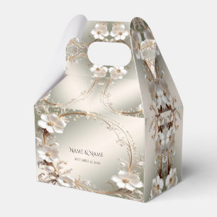 Ballotins Boîte de faveur de cadre floral blanc orné