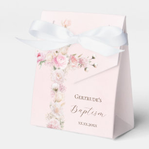 Ballotins boîte de faveur de croix florale rose de baptême