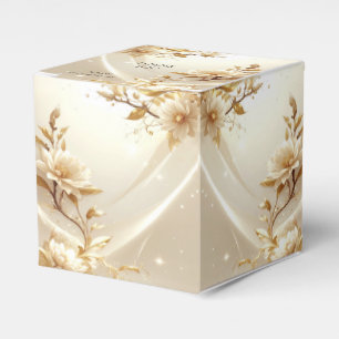 Ballotins Boîte de faveur de fleurs blanches et dorées