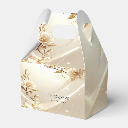 Ballotins Boîte de faveur de fleurs blanches et dorées (Verso)