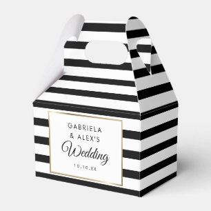 Ballotins Boîte de faveur de mariage en or à rayures noires 