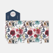 Ballotins Boîte de faveur de mariage floral Bourgogne & Navy (Déplié)