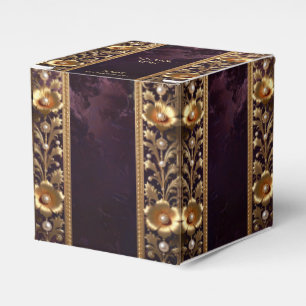 Ballotins Boîte de faveur d'ornement floral doré avec perles