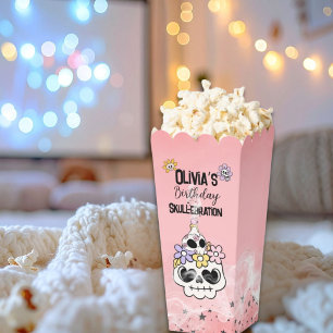 Ballotins Boîte de pop-corn à thème Halloween crânes roses