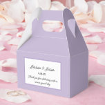 Ballotins Boîte de traitement de partie<br><div class="desc">La boîte de faveur Party est affichée dans une élégante couleur lavande. Customisez cet élément et modifiez l'exemple de texte sur le vôtre. Astuce : Ajoutez simplement vos bonnes friandises et ajoutez un ruban festif.</div>