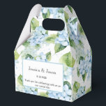 Ballotins Boîte de traitement pour partie d'impression Hydra<br><div class="desc">La boîte de faveur de la fête est affichée avec une impression florale d'hydrangée. Customisez cet élément et modifiez l'exemple de texte sur le vôtre. Astuce : Ajoutez simplement vos bonnes friandises et ajoutez un ruban festif. Image sous licence</div>