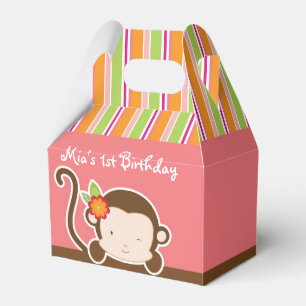 Ballotins Boîtes de cadeaux de fête rayées Safari Singe Peek