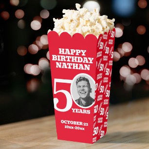 Ballotins boîtes de pop-corn photo personnalisées 50 ans bla