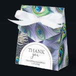 Ballotins Boîtes favorites mariage Royal Peacock<br><div class="desc">Ces boîtes de faveur de mariage sont dotées de plumes paon aquarelle dans les tons bleu royal, vert et violet. Les mots "Merci" sont définis dans la typographie tendance, Utilisez les champs modèle pour ajouter vos noms personnalisés avec la date de l'événement. Pour voir l'ensemble du thème mariage, visitez le...</div>