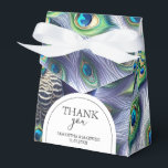 Ballotins Boîtes favorites mariage Royal Peacock<br><div class="desc">Ces boîtes de faveur de mariage sont dotées de plumes paon aquarelle dans les tons bleu royal, vert et violet. Les mots "Merci" sont définis dans la typographie tendance, Utilisez les champs modèle pour ajouter vos noms personnalisés avec la date de l'événement. Pour voir l'ensemble du thème mariage, visitez le...</div>