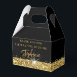 Ballotins Bordure de Parties scintillant d'or noir Parti per<br><div class="desc">Élégant noir et or fausse parties scintillant boîte de faveur pour toute occasion avec éditable "Merci pour fêter avec moi" libellé et un nom de script signature amusant et funky, et espace pour votre propre dicton sur le dos - utiliser le modèle pour créer votre propre petit ballotin gable pour...</div>