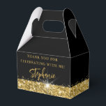Ballotins Bordure de Parties scintillant d'or noir Parti per<br><div class="desc">Élégant noir et or fausse parties scintillant boîte de faveur pour toute occasion avec éditable "Merci pour fêter avec moi" libellé et un nom de script signature amusant et funky, et espace pour votre propre dicton sur le dos - utiliser le modèle pour créer votre propre petit ballotin gable pour...</div>