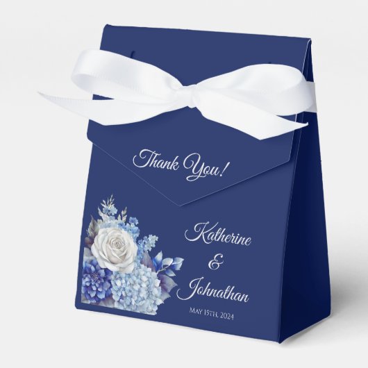 Ballotins Bouquet de fleurs bleues d'aquarelle Merci Mariage (Verso)