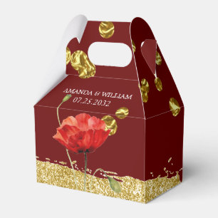 Ballotins Bourgogne Elégante Fleur Rouge Mariage Boîte de Fa