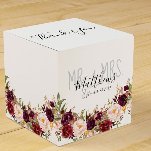 Ballotins Bourgogne Floral Lettré main Mariage rustique chic