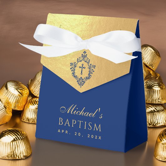 Ballotins Boy Baptism Faux Gold Royal Blue Crest Religious