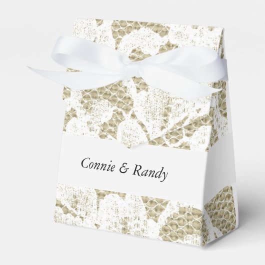 Ballotins Burlap et dentelle mariage Favor Tente Box (Verso)