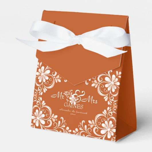 Ballotins Burnt Orange Rust Mr & Mrs Wedding Favor Box (Verso)