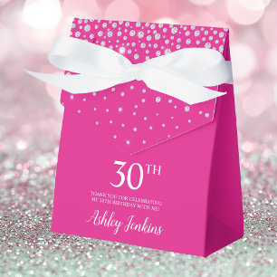 Ballotins Cadeau de remerciement rose vif et pailleté pour 3