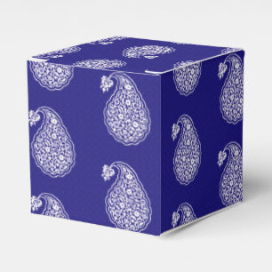 Ballotins carreau persan paisley - blanc sur bleu indigo