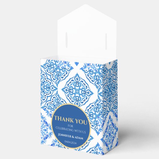 Ballotins Carreaux bleu Citron Amalfi Mariage sac Merci (Ouvert)