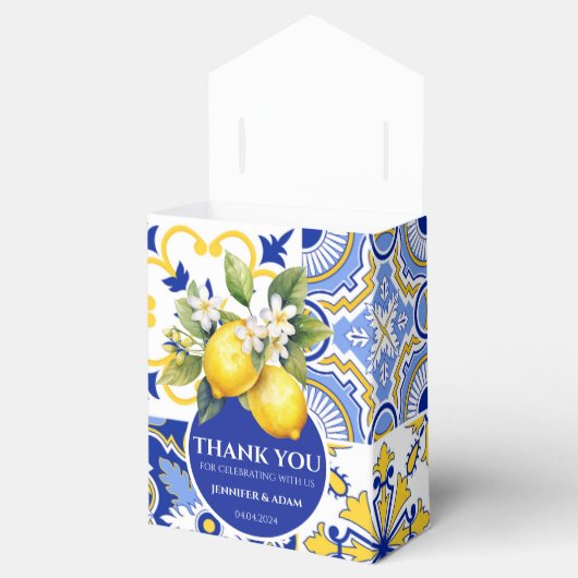 Ballotins Carreaux bleus Amalfi Lemon Mariage sac Merci (Ouvert)