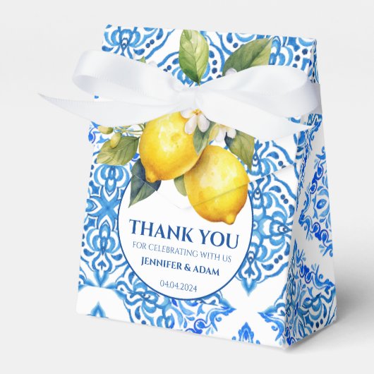 Ballotins Carreaux bleus Amalfi Lemon Mariage sac Merci (Verso)