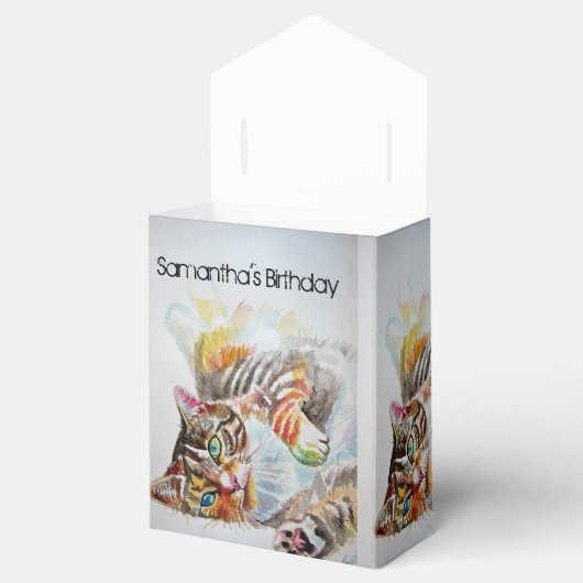 Ballotins Chat Aquarelle Anniversaire Fête Ballotin de gâtea (Ouvert)