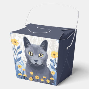 Ballotins Chat Bleu Russe Fleurs Jaunes