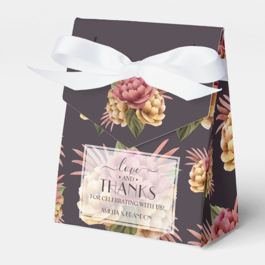 Ballotins Chic Aquarelle Peonies Floral sur Brown pourpre (Verso)