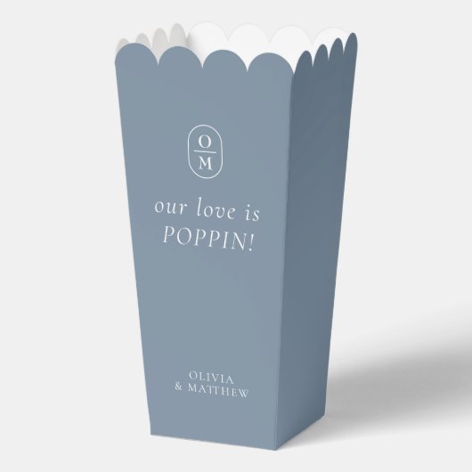 Ballotins Chic Dusty Blue Monogram Popcorn Favor Box (Recto)