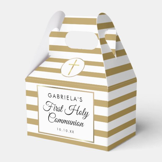 Ballotins Chic Elegant Gold Stripe First Holy Communion (Verso)