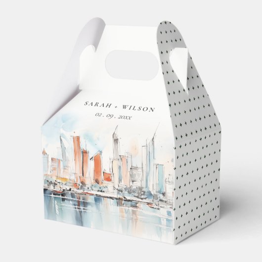 Ballotins Chic Miami Floride Skyline Mariage d'aquarelle (Verso)