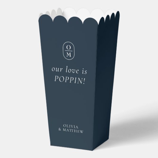 Ballotins Chic Midnight Blue Monogram Popcorn Favor Box (Recto)